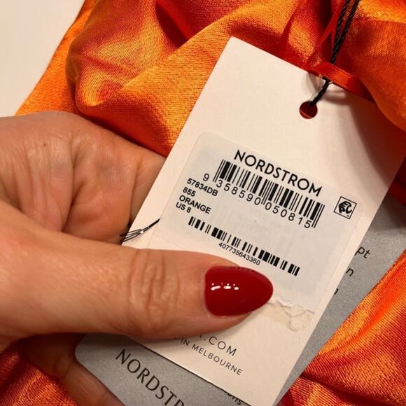 Bardot Ambroise One Shoulder Satin Dress in Burnt Orange NWT Large - Picture 8 of 12